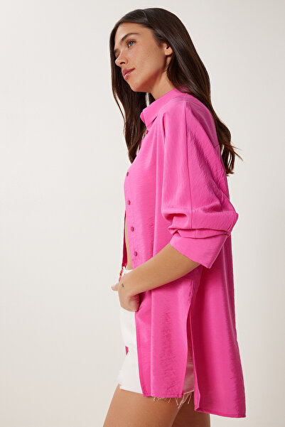 Happiness İstanbul Women's Dark Pink Slit Ayrobin Shirt Wf00116