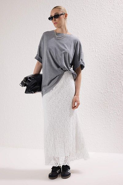 Trendyol Collection Ecru Skater Lace Midi Ευέλικτη Πλεκτή Φούστα TWOSS25ET00149