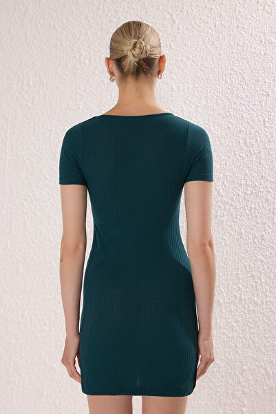 Trendyol Collection Emerald Green Mini Bodycone/Fitted Knitted Dress Twoss25El00851