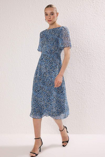Trendyol Collection Multicolor Animal Print A-line Angel Sleeve Lined Chiffon Midi Woven Dress TWOSS23EL01372
