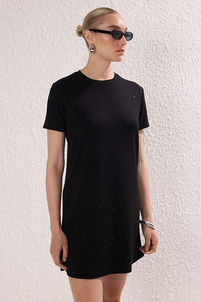 Trendyol Collection Black Stone Mini a Line/ A-Line Cutout Knitted Dress Twoss25El00853