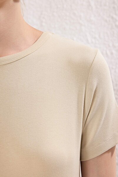 Trendyol Modest Μπεζ Πλεκτό Φόρεμα TCTSS25EB00154