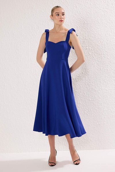 Trendyol Collection Saks A-Line Strap Binding Detailed Woven Midi Stylish Evening Dress Night Graduation Dress Tprss24El00251