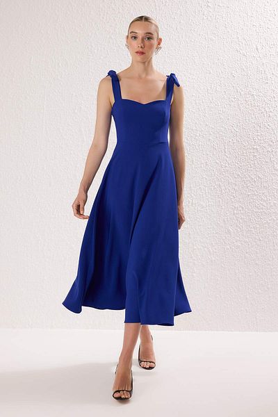 Trendyol Collection Saks A-Line Strap Binding Detailed Woven Midi Stylish Evening Dress Night Graduation Dress Tprss24El00251