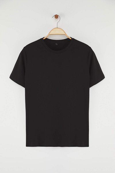 Trendyol Collection Μαύρο λεπτό/στενό βαμβακερό μπλουζάκι με στάμπα από ιαπωνικό ξύλο TMNSS25TS00183