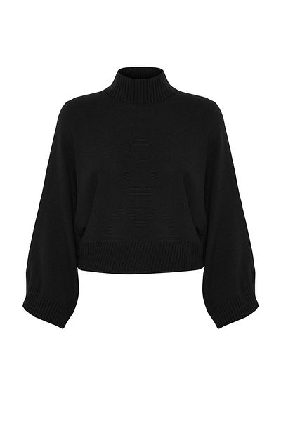 Trendyol Collection Pulover negru cu mânecă liliac cu mânecă liliac TWOAW23KZ01838