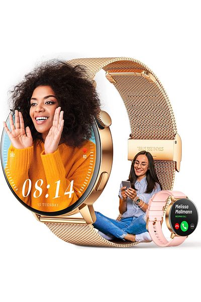 Smart Vibe Smartwatch WiX™ MINI Bluetooth Call, 1.19" Crystal View, AI Voice Assistant, GPS Route Tracking, Gold