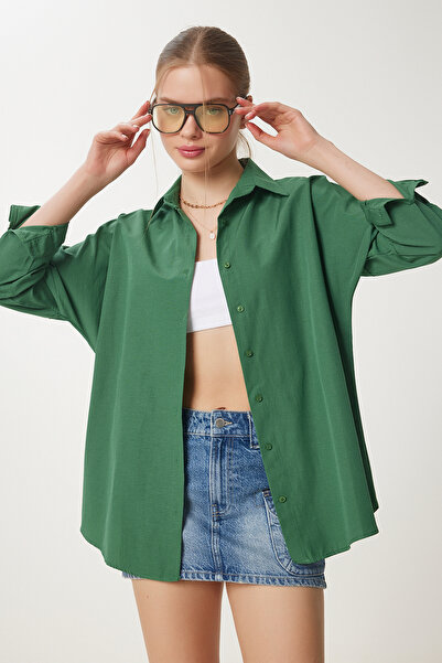 Lovelyİstanbul Oversize Basic Gömlek ZÜMRÜT YEŞİLİ LDD0003