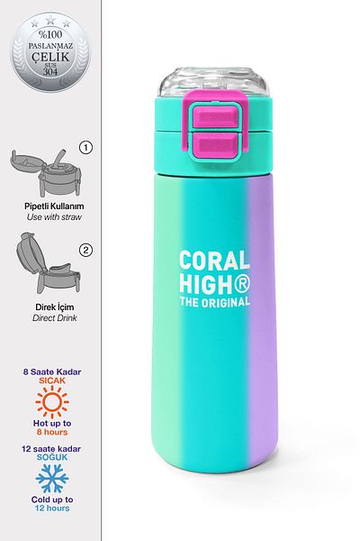 Coral High Kids Colorful Striped Straw and Direct Drinking Steel Thermos 500 ml 31844