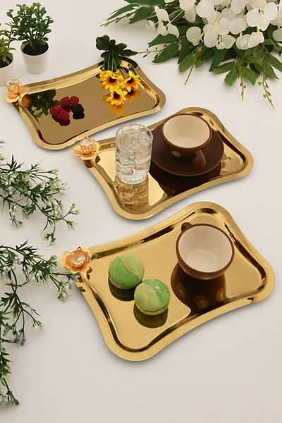 AKSESUAR EVRENİ Naldo Italian Model Gold with Stone Details 3 Presentation Trays Gold
