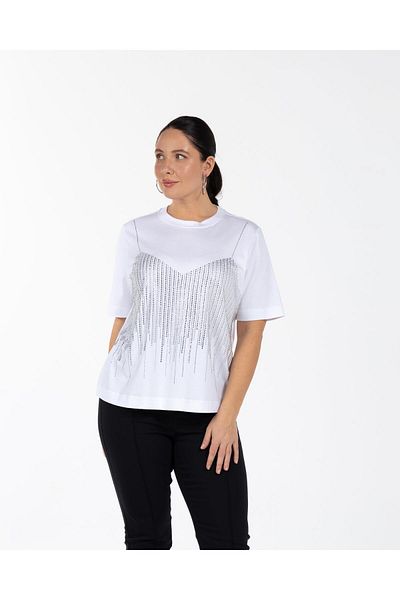 LUOKK Tomyris Crew Neck Stone Λεπτομερές μπλουζάκι 100% οργανικό βαμβάκι Plus Size Λευκό