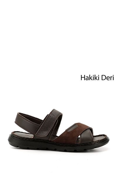 GÖNDERİ(R) Men's Brown Velcro Cross Strap Genuine Leather Sandals