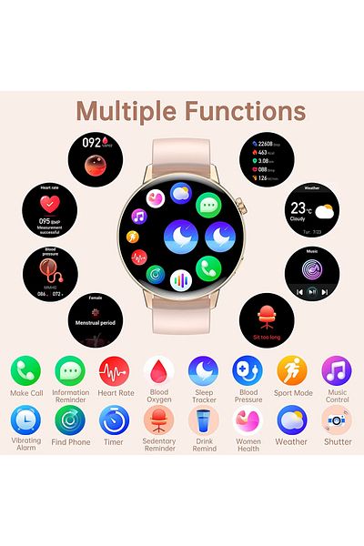 Smart Vibe Smartwatch WiX™ MINI Bluetooth Call, 1.19" Crystal View, AI Voice Assistant, GPS Route Tracking, Gold
