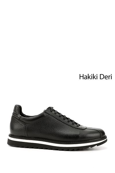 GÖNDERİ(R) Men's Black Lace-Up Genuine Leather Comfort Sneaker