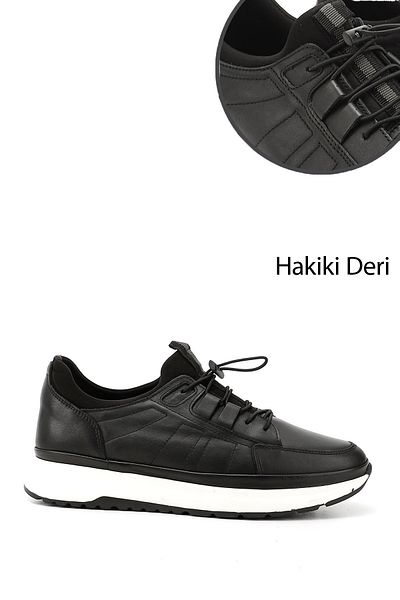 GÖNDERİ(R) Ανδρικό μαύρο Lycra Rubber Laced Γνήσιο δέρμα Comfort Sneaker