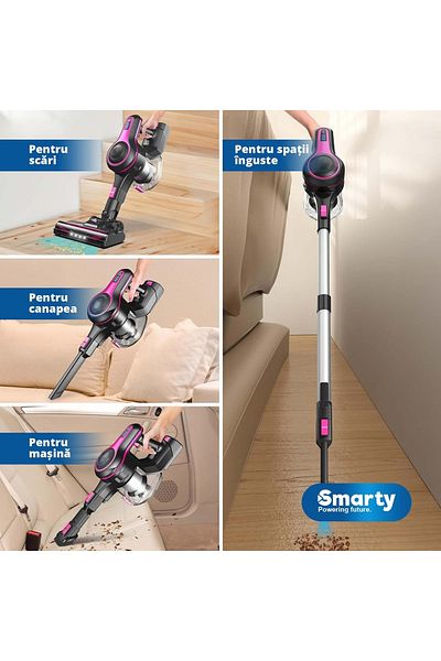 SMARTY Aspirator Vertical Fara Fir ® Nova5 Titan, 180w, Functie Turbo, Filtru Hepa, Negru/magenta