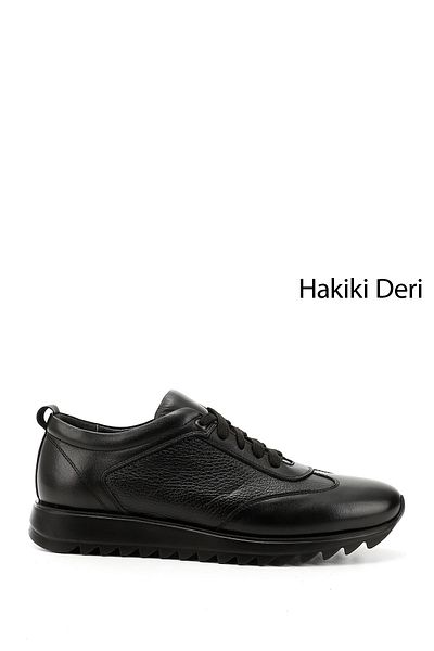 GÖNDERİ(R) Men's Black Genuine Leather Lace-Up Sneakers
