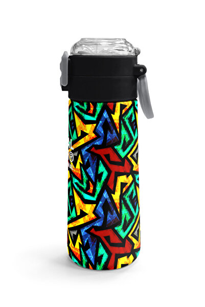 Coral High Kids Black Graffiti Patterned Steel Thermos with Straw and Direct Drinking 500 ml 31847