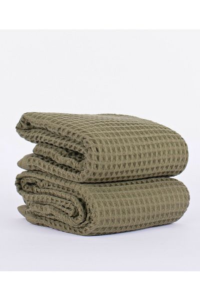 Püskül Tekstil Luxury Bath Towels Set of 2, Waffle Weaving, 100% Cotton, High Quality, Quick Drying Bathroom Towels