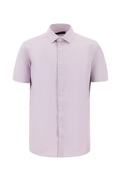 Abdullah Kiğılı Ριγέ Slim Fit Βαμβακερό πουκάμισο - Κοντό μανίκι