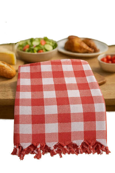 Mira Home 150x150 Cm Checkered Tablecloth Picnic Tablecloth Fringed