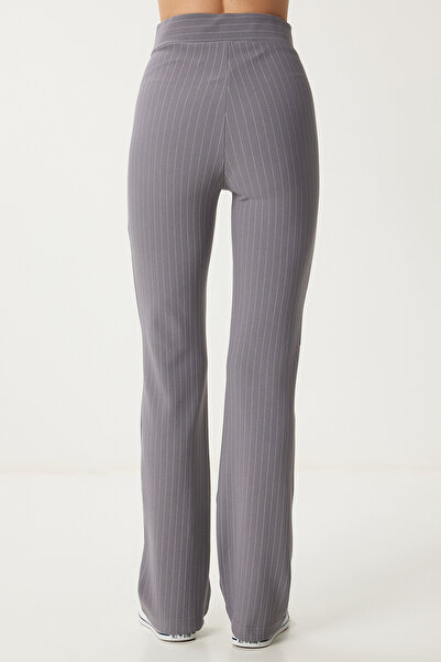 Lovelyİstanbul Gray High Waist Striped Trousers - Lrv0018