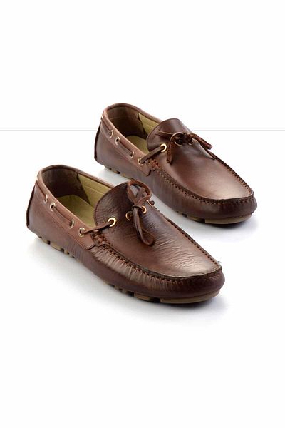 Bambi Brown Leather Men's Loafer Shoes E01395332140