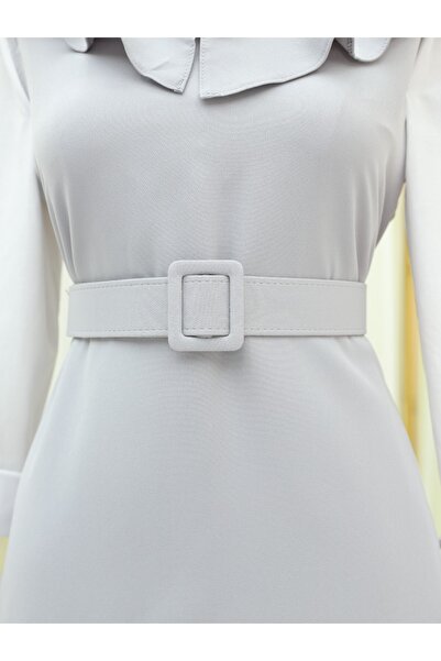 Modamorfo Gray Long Gilet Dress - V-Neck and Belt