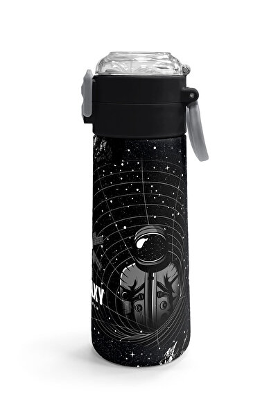 Coral High Kids Black Astronaut Patterned Steel Thermos with Straw and Direct Drinking 500 ml 31857