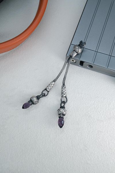 dergah tesbih Silver Kazaziye Whips with Purple Stones