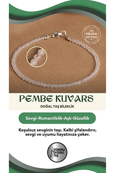 OSMANLI DEĞERLİ TAŞ Sertifikalı Pembe Kuvars Doğal Taş Bileklik