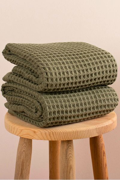 Püskül Tekstil Luxury Bath Towels Set of 2, Waffle Weaving, 100% Cotton, High Quality, Quick Drying Bathroom Towels