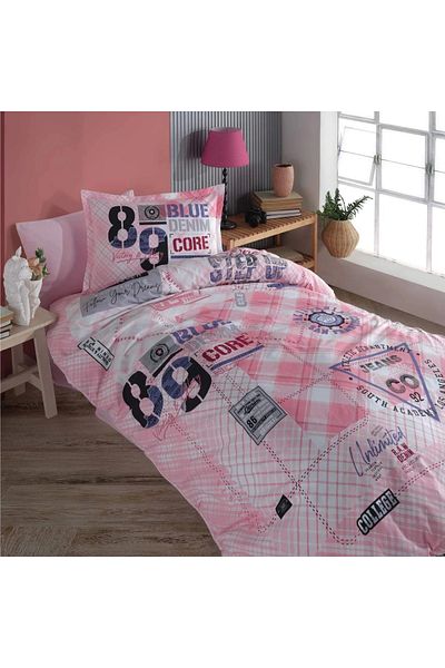 Clasy Ranforce Denim V1 Pink Single Duvet Set