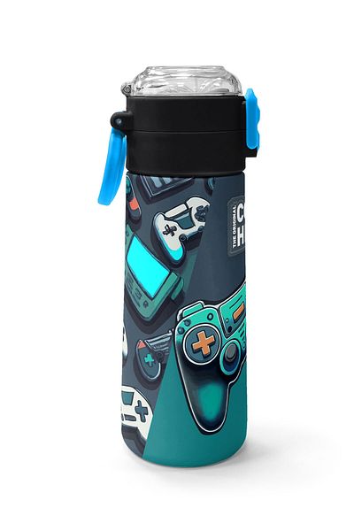 Coral High Kids Nefti Gamer Patterned Steel Thermos with Straw and Direct Drinking 500 ml 31861