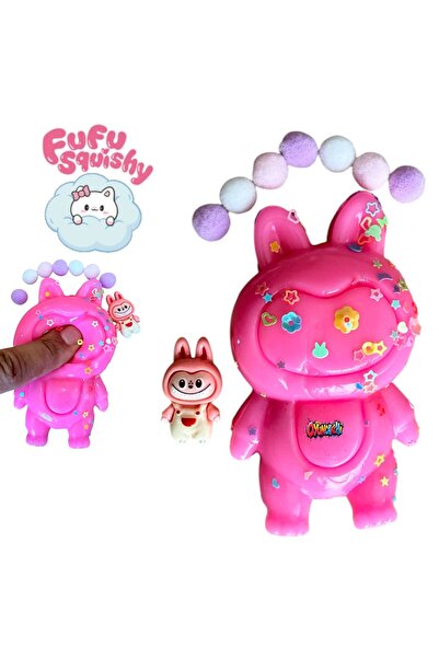 tmtoysandmore Fufu Squishy Labubu Pullu Figür Sukuşi Stres Sıkma Oyuncak Pemb...