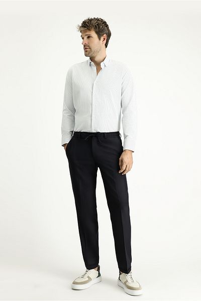 Kiğılı Long Sleeve Slim Fit Slim Fit Striped Cotton Easy-Iron Button Collar Shirt