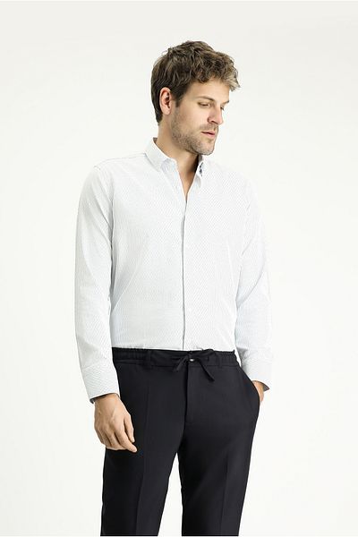 Kiğılı Long Sleeve Slim Fit Slim Fit Striped Cotton Easy-Iron Button Collar Shirt
