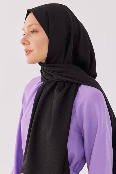 MİRSOY SCARF Black Tetris Patterned Silky Jacquard Shawl