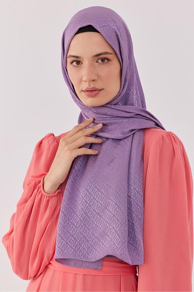 MİRSOY SCARF Lavender - Shiny Jacquard Ring Patterned Shawl