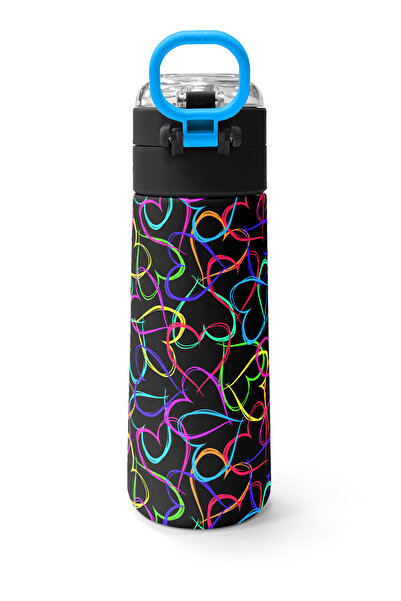 Coral High Kids Multicolor Heart Patterned Straw and Direct Drinking Steel Thermos 500 ml 31870