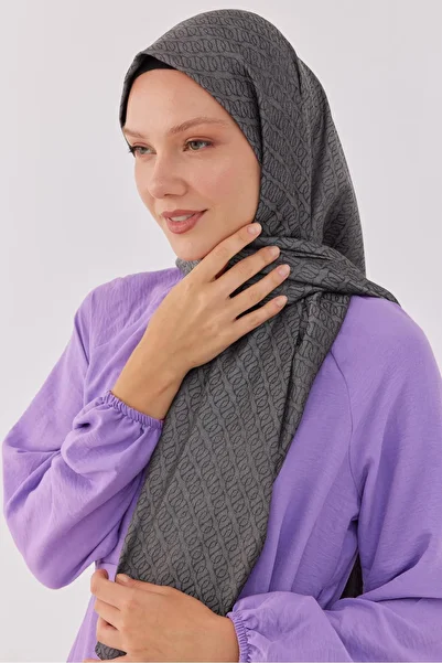 MİRSOY SCARF Shiny Jacquard Patterned Ring Shawl - Smoke