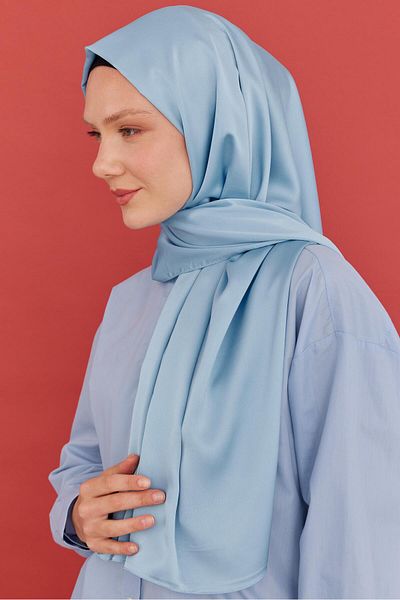 MİRSOY SCARF Βραδινό φόρεμα με σατέν σατέν γαλάζιο