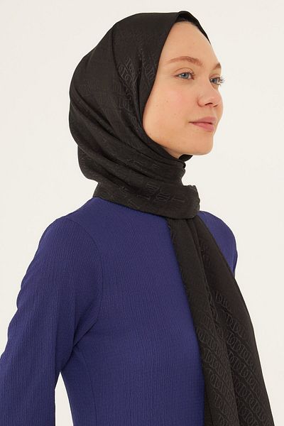 MİRSOY SCARF Shiny Jacquard Patterned Black Shawl