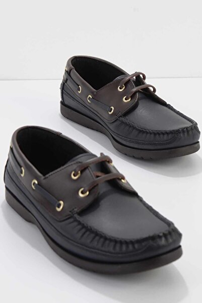 Bambi Lacivert Kahve Leather Erkek Casual Ayakkabı E01830110003