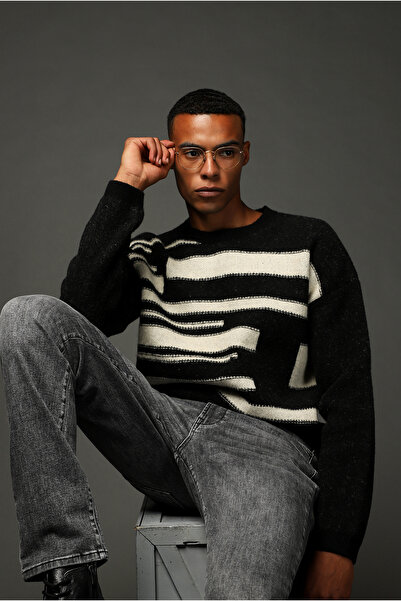 Kiğılı Pulover de lână cu modele oversizee cu guler rotund