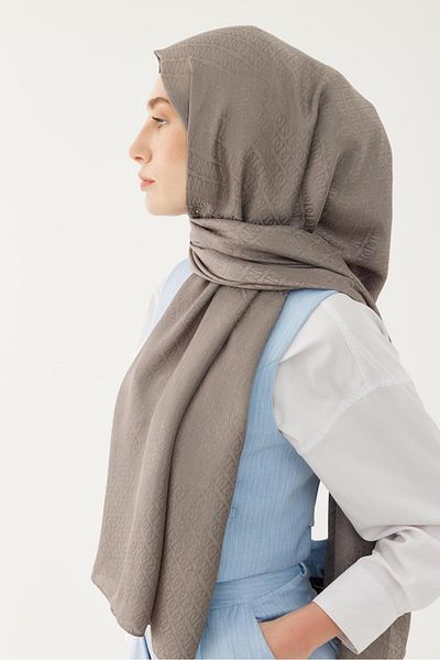 MİRSOY SCARF Light Gray Shiny Jacquard Ring Patterned Shawl
