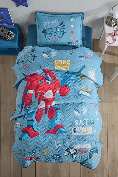 Clasy Cuvertură de pat Ranforce Single Game Over V1 Blue