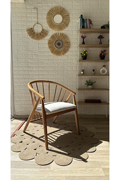 silla Concept Kaburga Sandalye Teddy Krem Kumaş Natural Ahşap Sandalye