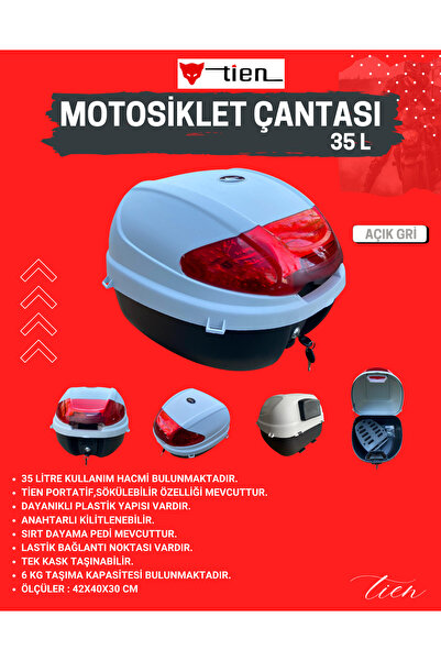 TİEN MOTOR Tien 35 Litre Renkli Açık Gri Motosiklet Çantası (SIRT DAYAMA PEDİ...