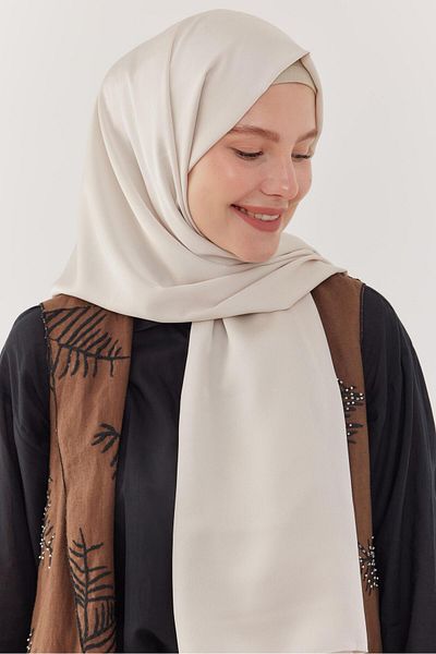 MİRSOY SCARF Ecru Sand Satin Shawl Evening Dress